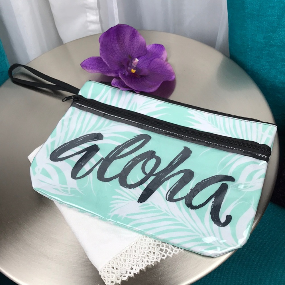 Aloha | Zippered Clutch w/Outer Zip Clear Pocket & wristlet